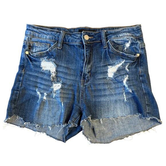 Judy Blue Pants - Judy Blue Denim Shorts Midi Distressed Raw Hem Los Angeles Women’s Size 28